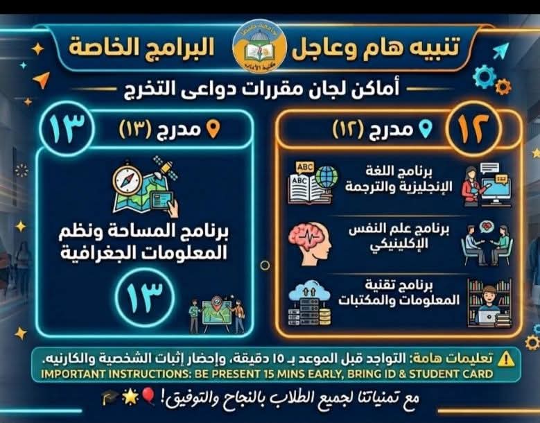 آداب طنطا تعلن أماكن لجان مقررات دواعي التخرج من الفصل الدراسي الأول للبرامج المميزة